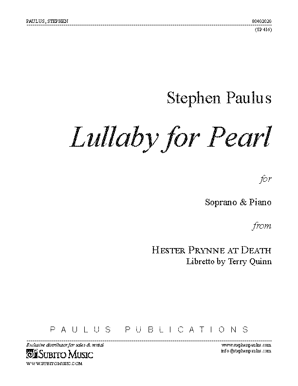 Lullaby for Pearl for Soprano & Piano